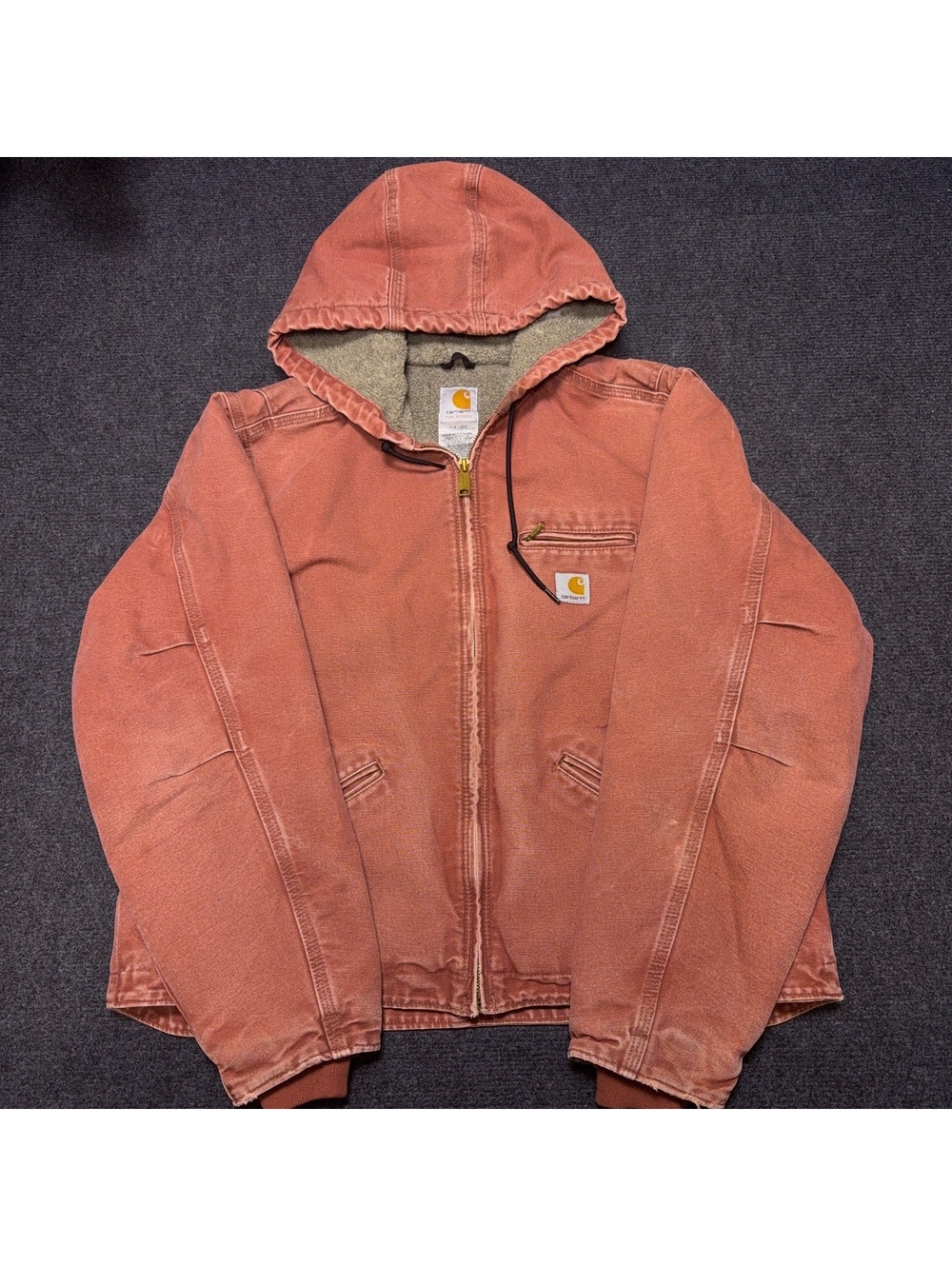 Carhartt Women Utility Jacket XL Rust Brown Hooded Sherpa Lined
